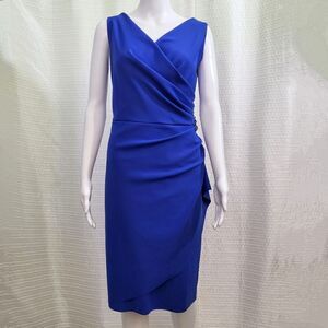 Alex Evenings Flattering Shaping Side Ruching Dress Blue Size 16 (closer to 12)